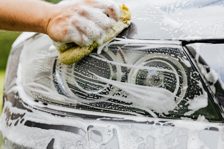 Soapy car exterior during a wash
